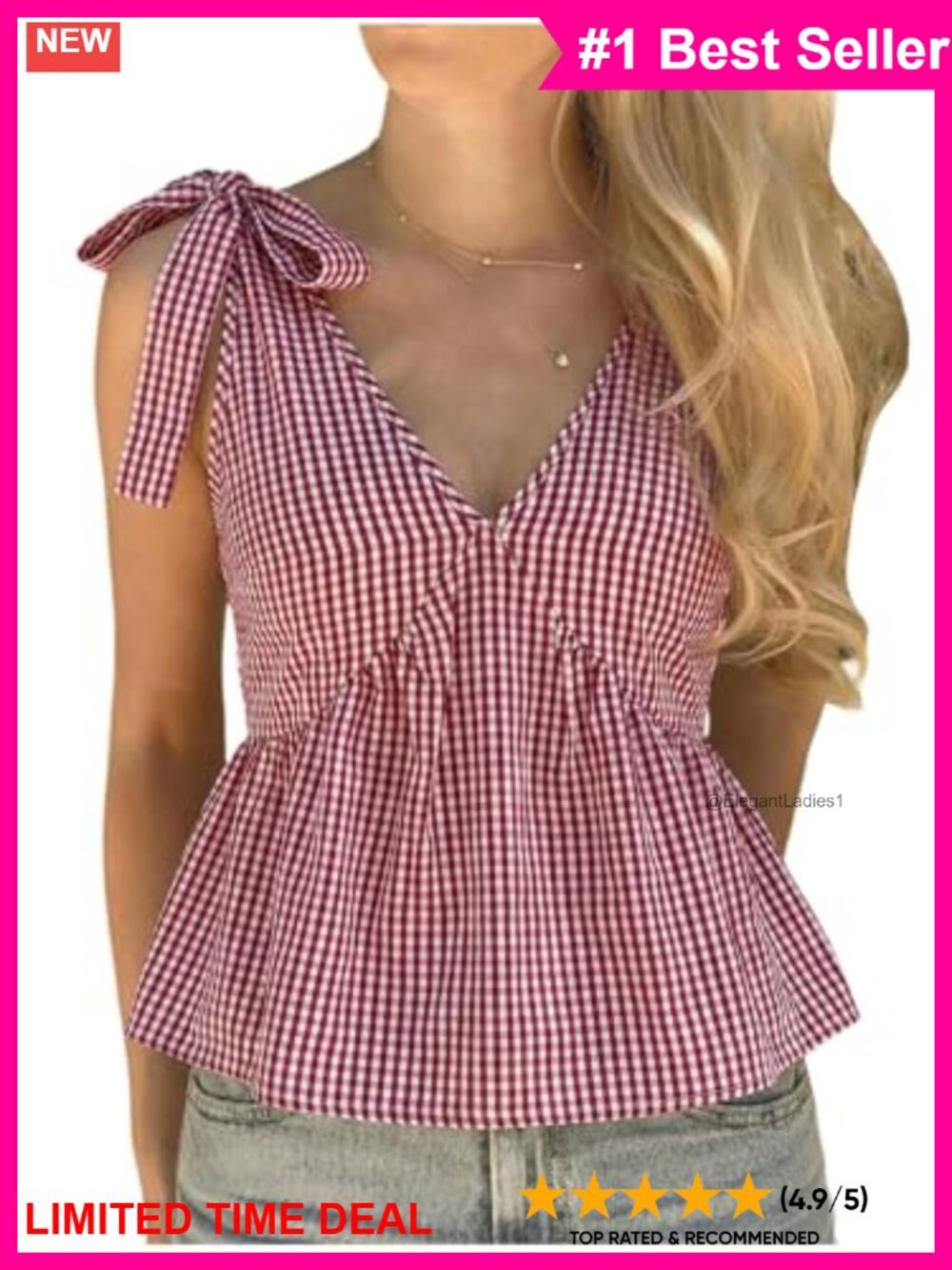 GORGLITTER Women's Plaid Gingham Tank Top Peplum Babydoll Shirt